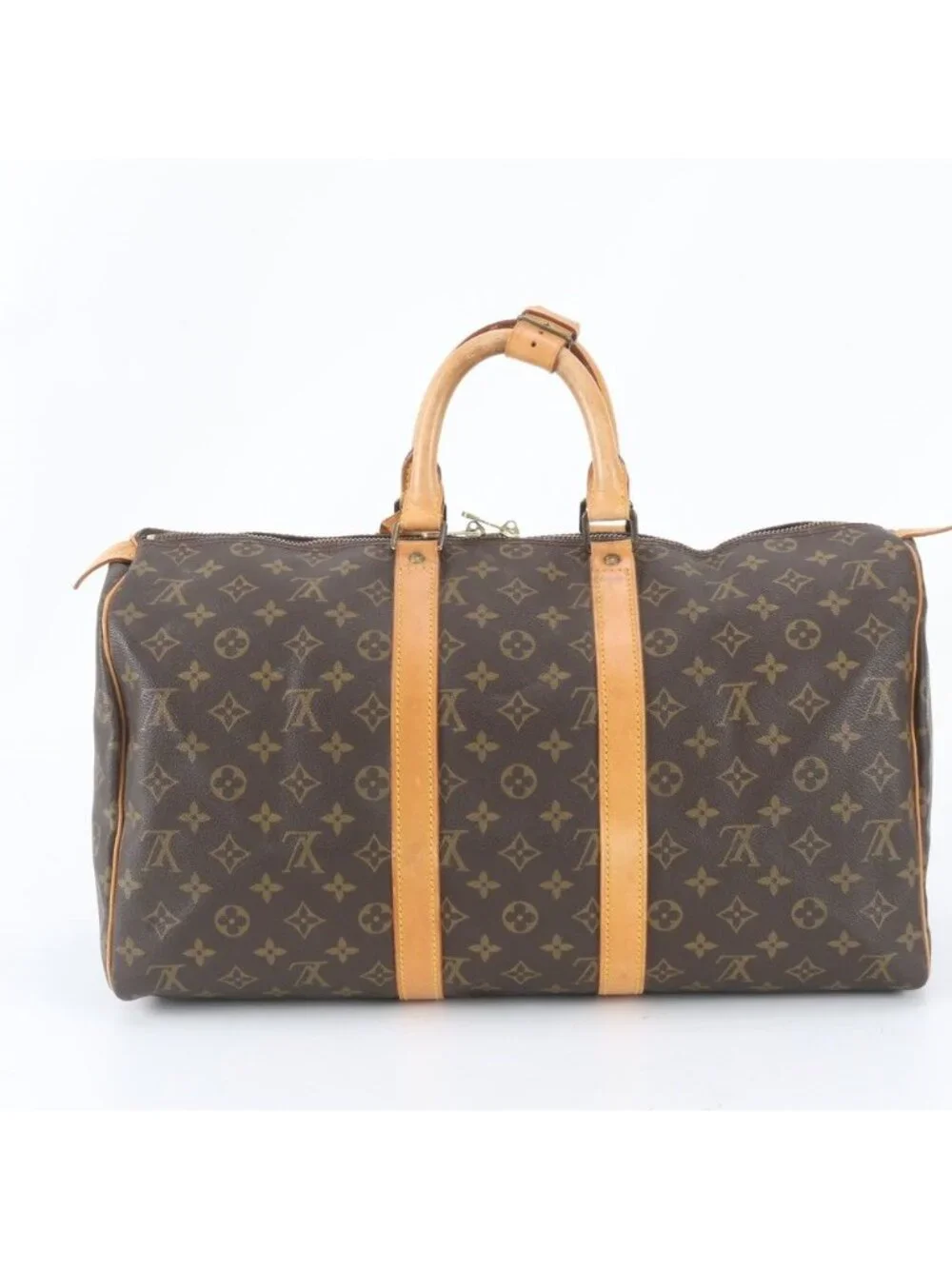 Louis Vuitton Monogram Keepall 45 Leather Boston Bag Tote Travel